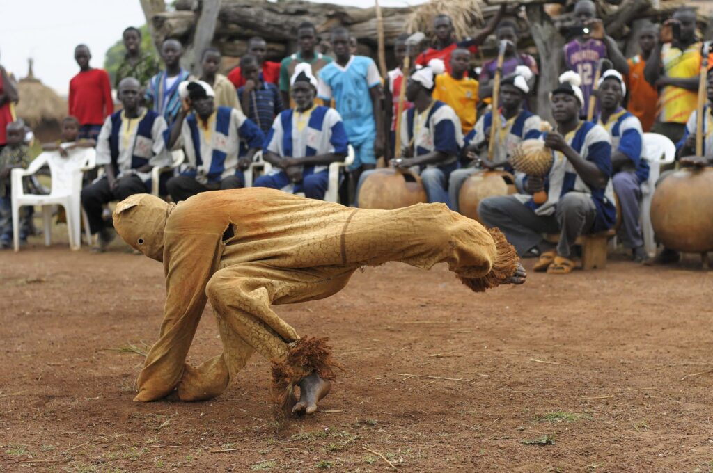 Boloye dance of the Senoufo panther man in Côte d'Ivoire