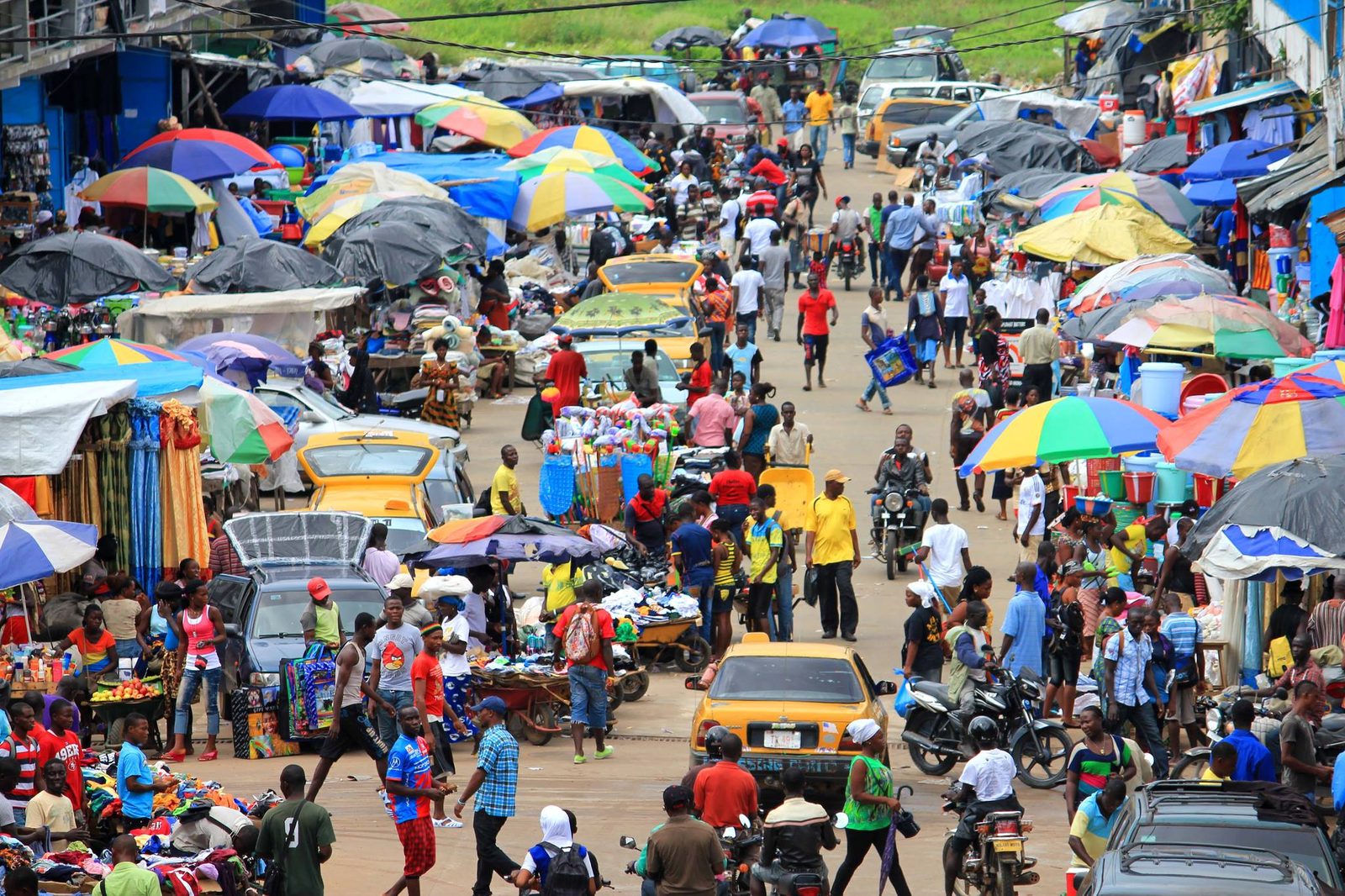 Busy shopping street in Monrovia, Liberia